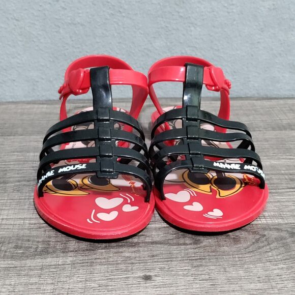 Grendene Kids Disney Minnie Mouse Sandals Size 1 US Red Black Strappy - Picture 2 of 11